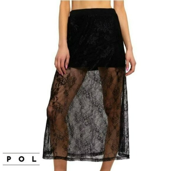 NWT POL Boho Floral Lace Elastic Waistband Maxi Skirt - Picture 1 of 6